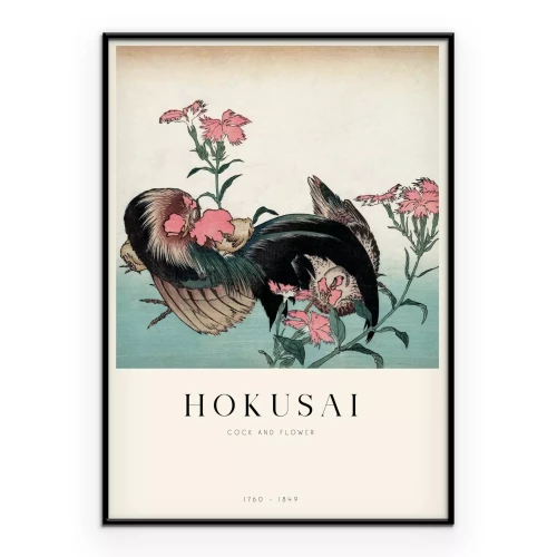 Poster Hahn und Blume von Hokusai