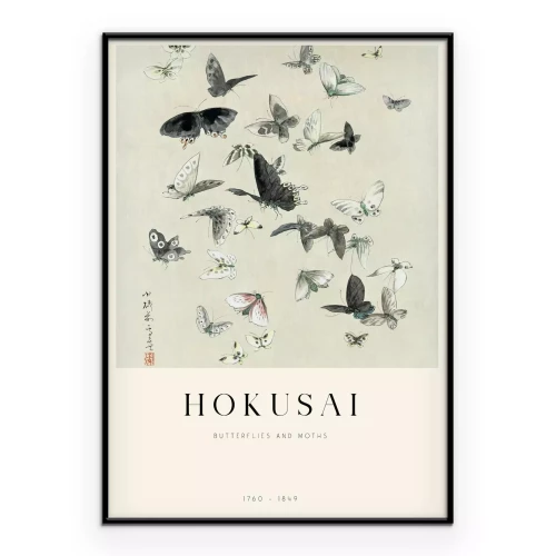 Poster Schmetterlinge und Motten Reproduktion von Hokusai