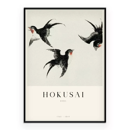 Poster Vögel inspiriert von den Werken Hokusais