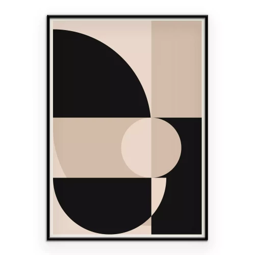 Poster Minimalistische Abstraktion mit beigen und schwarzen Formen im Bauhaus-Stil