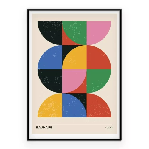 Poster Bunte Abstraktion inspiriert vom Bauhaus mit Halbkreisen und geometrischen Formen