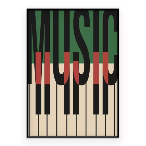 Poster Abstrakte Klaviertasten und das Wort „Musik“