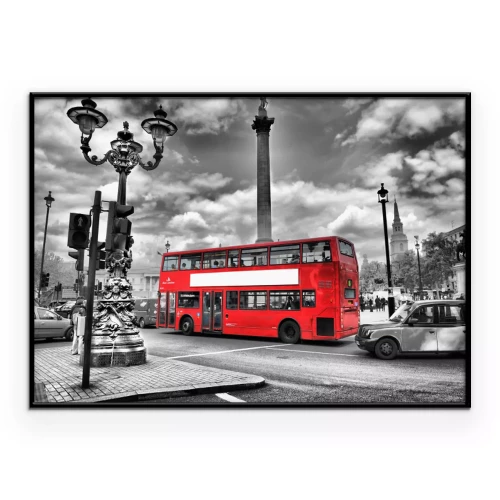 Poster Roter Bus in London schwarz-weißes Foto