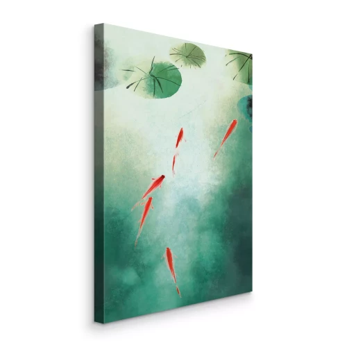 Bild Rote Fische und grüne Lotusblätter