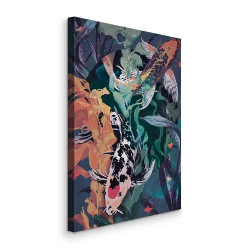 Bild Koi-Karpfen zwischen Aquarellpflanzen