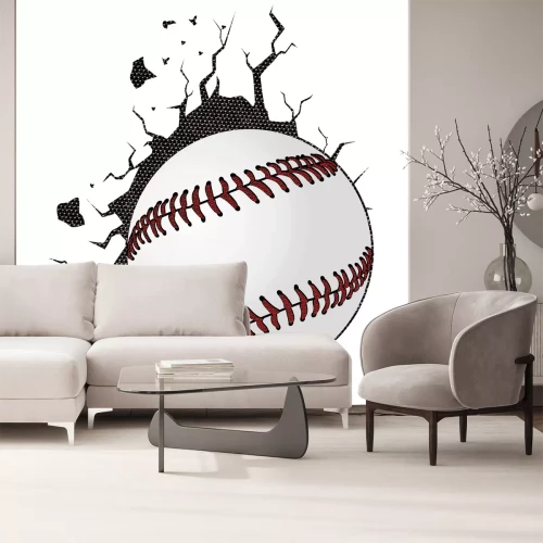 Sticker 3D-Baseball in rissiger Wand