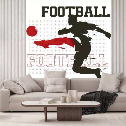 Sticker Ein Fußballspieler kickt einen Ball in der Luft; im Hintergrund sind Inschriften zu sehen.