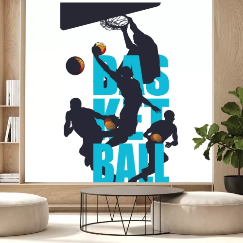 Sticker Silhouetten von Basketballspielern in dynamischen Posen mit dem Ball