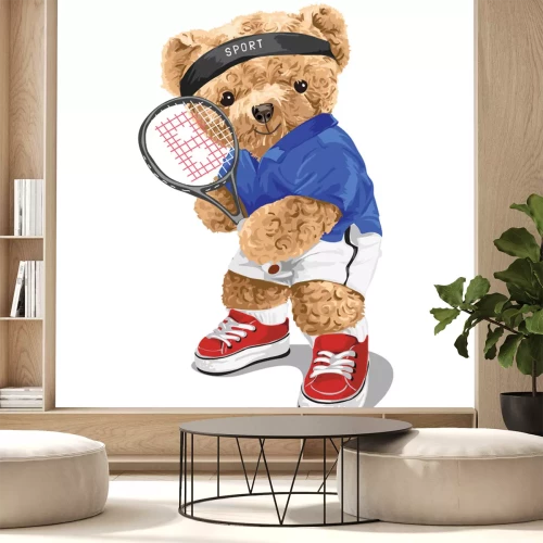Sticker Ein Teddybär im Anzug mit einem Tennisschläger