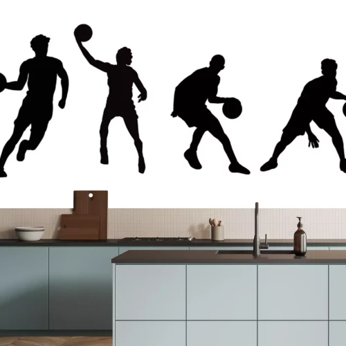 Sticker Schwarze Silhouetten von Basketballspielern im Spiel