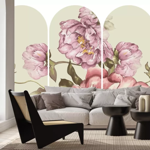 Sticker Rosa Pfingstrosenblüten mit grünen Blättern