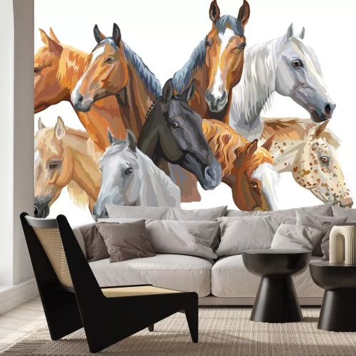 Sticker Farbenfrohe Porträts verschiedener Pferderassen