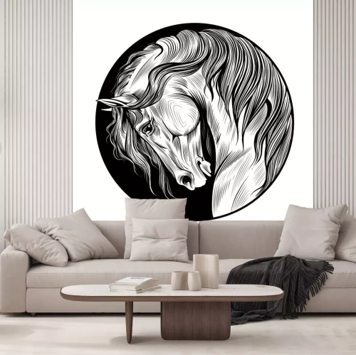 Sticker Künstlerisches Pferdeporträtmuster in Schwarzweiß