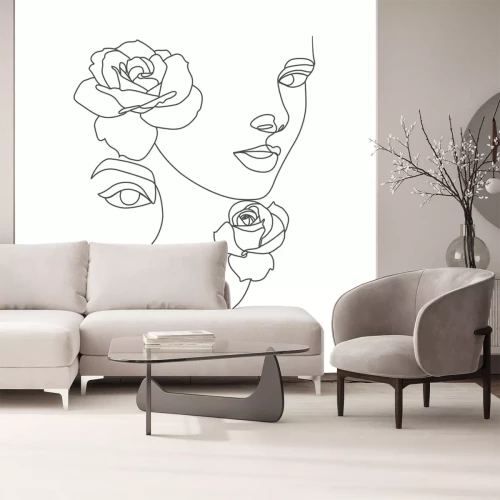 Sticker Zwei weibliche Gesichter im minimalistischen Stil