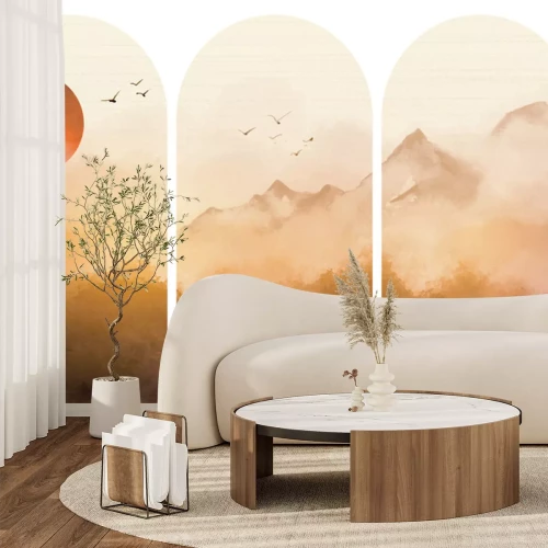 Sticker Aquarell-Berglandschaft bei Sonnenuntergang