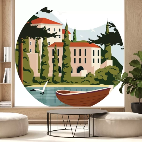 Sticker Italienische Landschaft im Vintage-Stil mit dem Comer See