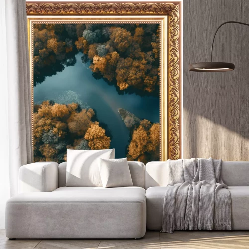 Sticker Herbstlandschaft aus der Vogelperspektive: Bäume und ein Fluss