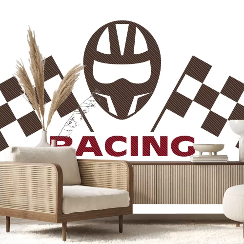 Sticker Rennhelm zwischen Flaggen