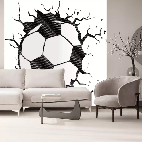 Sticker 3D-Fußball in einer rissigen Wand