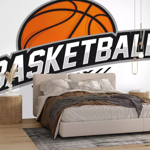 Sticker Basketball in einem Netz mit einer Inschrift