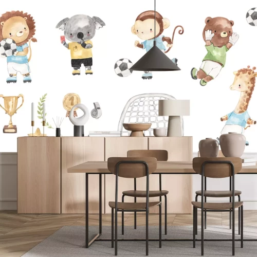 Sticker Aquarelltiere spielen Fußball.