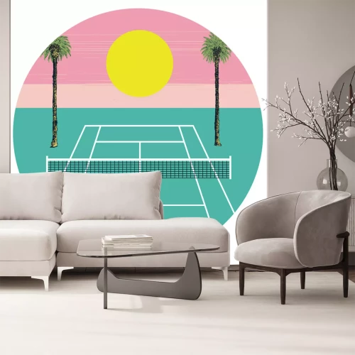 Sticker Tennisplatz bei Sonnenuntergang mit Palmen