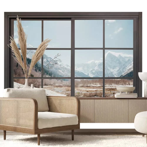 Sticker Ein Blick aus dem Fenster auf eine Winterlandschaft