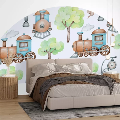 Sticker Aquarellmuster mit Zug- und Baummotiv