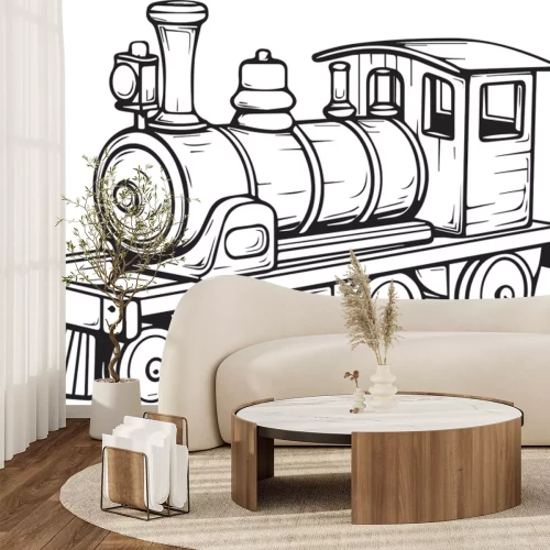 Sticker Schwarz-weiße Dampflokomotive