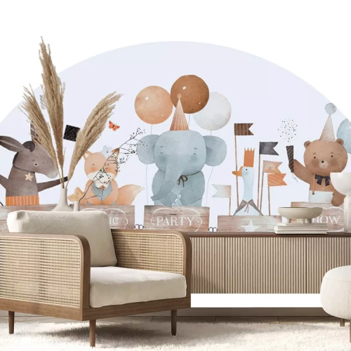 Sticker Aquarellmuster: Tiere in einem Zirkuszug