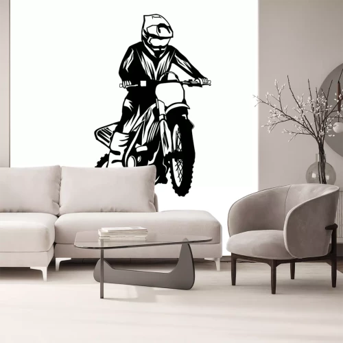 Sticker Schwarz-weißer Motorradfahrer auf einem Motocross-Motorrad