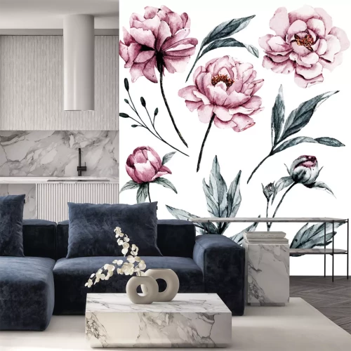 Sticker Eine Komposition aus Aquarell-Pfingstrosen