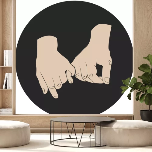 Sticker Ineinander verschränkte Hände mit einem Versprechenssymbol auf schwarzem Hintergrund