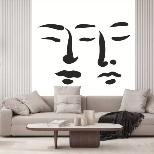 Sticker Minimalistische Gesichter in Schwarzweiß