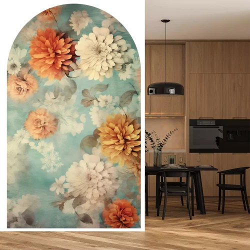 Sticker Blumen vor einem abstrakten Aquarellhintergrund