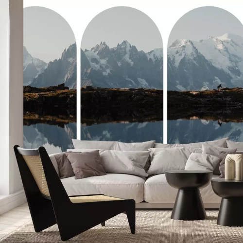 Sticker Landschaft mit Blick auf einen See in den französischen Alpen