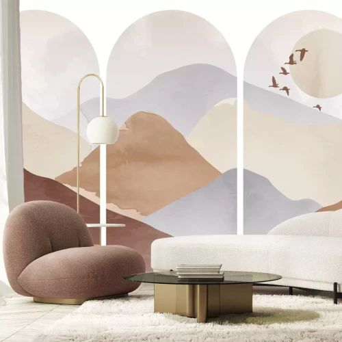 Sticker Aquarelllandschaft mit Bergen im Boho-Stil