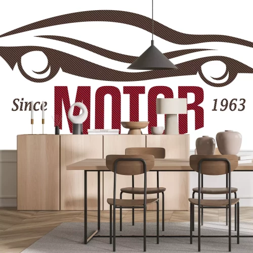Sticker Grafik mit einem minimalistischen Auto und dem Wort „Motor“