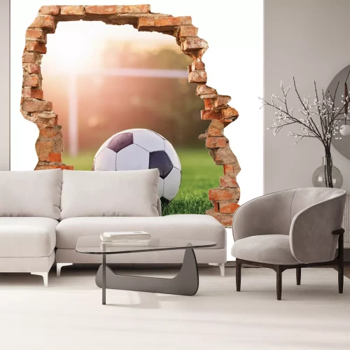 Sticker 3D-Loch in der Backsteinmauer mit Fußballmotiv