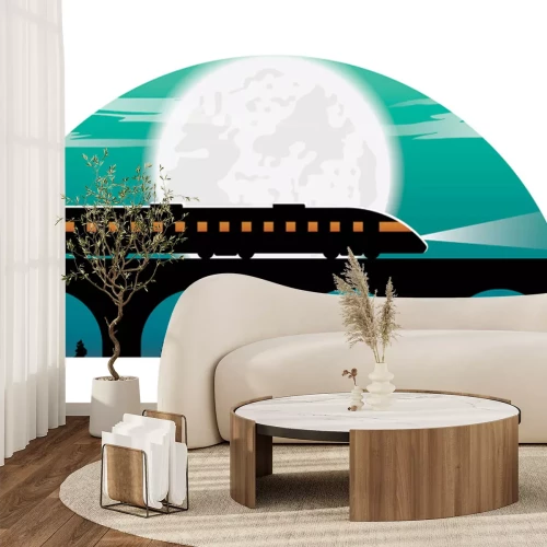 Sticker Zug über eine Eisenbahnbrücke bei Nacht