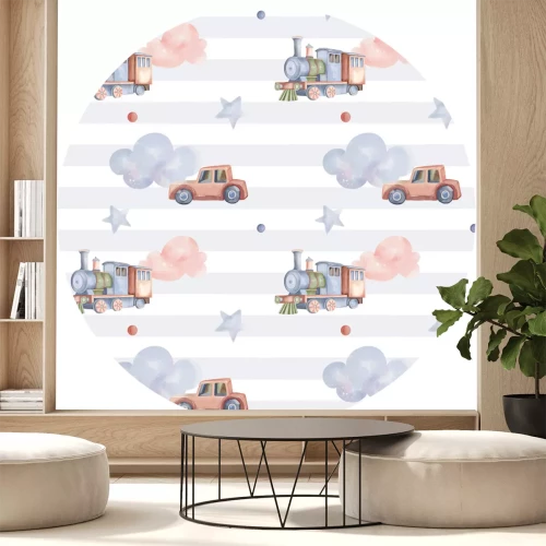 Sticker Aquarellmuster mit Autos und einer Lokomotive