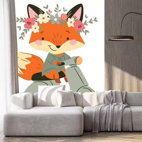 Sticker Fuchs auf einem Roller – Bastelvorlage für Kinder