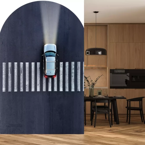 Sticker Auto auf dem Zebrastreifen, Vogelperspektive