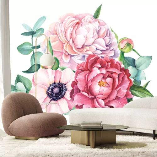 Sticker Aquarellblumenstrauß mit Blättern