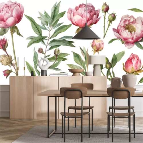 Sticker Aquarellblumen: Pfingstrosen in voller Blüte