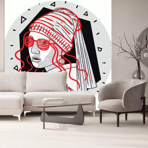 Sticker Surrealistisches Porträt des Mädchens mit dem Perlenohrring