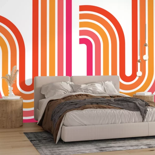 Sticker Geometrische rosa und orangefarbene Formen im Retro-Stil