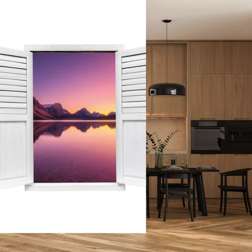 Sticker 3D-Ansicht des Sees durch das Fenster