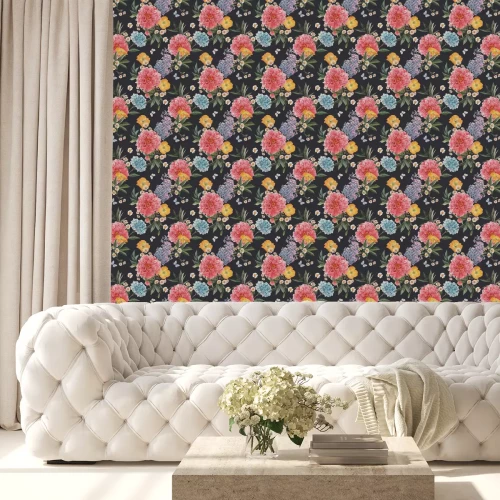 Tapete Blumenkomposition mit Schmetterlingen