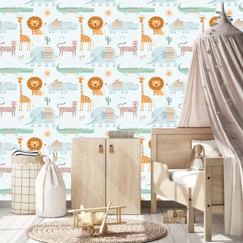 Tapete Eine Schnittvorlage für Kinder mit niedlichen afrikanischen Tieren